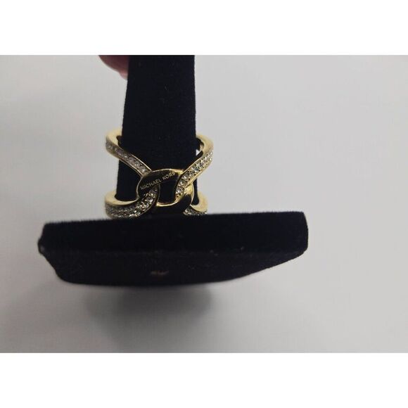 Michael Kors Gold-Tone Knot Crossover Interlocking Crossover Crystal Ring Size 7 - Picture 3 of 6